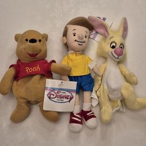 Disney Store Winnie the Pooh Bean Bag Set - Pooh Rabbit & Christopher Robbin 7"